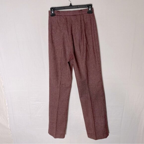 Vintage Burgundy White Micro Houndstooth High Waist Straight Leg Pants 24 - Picture 4 of 13
